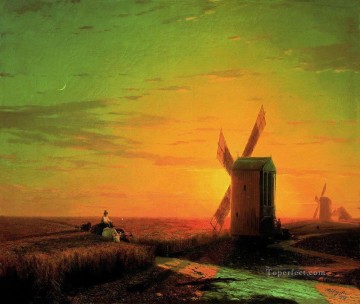  Aivazovsky Pintura Art%c3%adstica - Molinos de viento en la estepa ucraniana al atardecer Ivan Aivazovsky